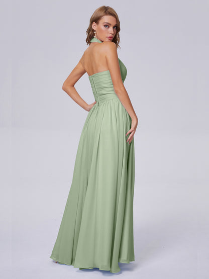 Amaya Pretty Halter Chiffon Long Bridesmaid Dresses