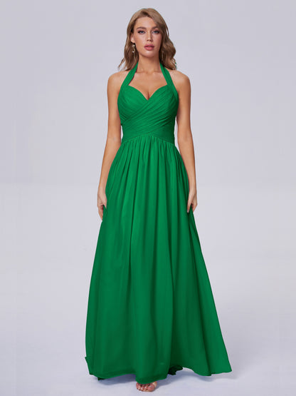 Amaya Pretty Halter Chiffon Long Bridesmaid Dresses