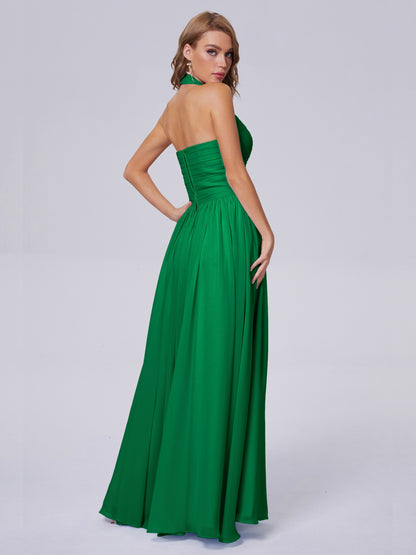 Amaya Pretty Halter Chiffon Long Bridesmaid Dresses