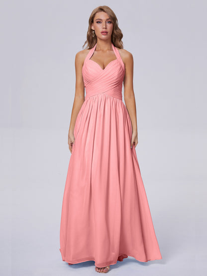Amaya Pretty Halter Chiffon Long Bridesmaid Dresses