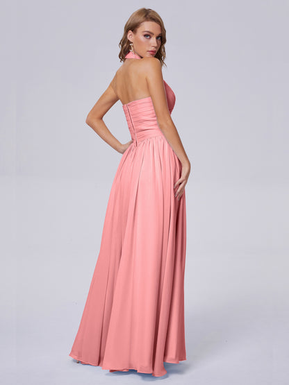 Amaya Pretty Halter Chiffon Long Bridesmaid Dresses