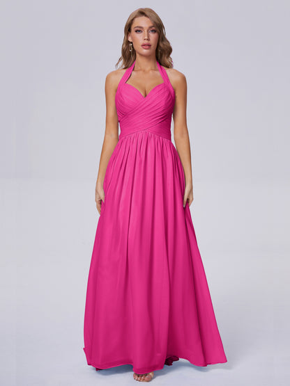 Amaya Pretty Halter Chiffon Long Bridesmaid Dresses