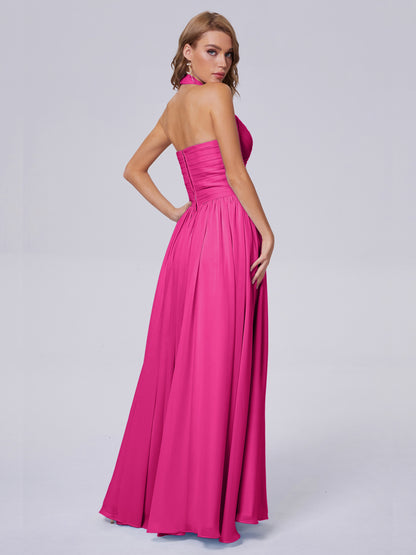 Amaya Pretty Halter Chiffon Long Bridesmaid Dresses