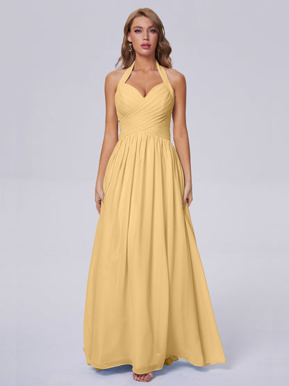 Amaya Pretty Halter Chiffon Long Bridesmaid Dresses