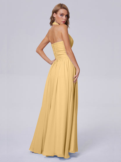 Amaya Pretty Halter Chiffon Long Bridesmaid Dresses