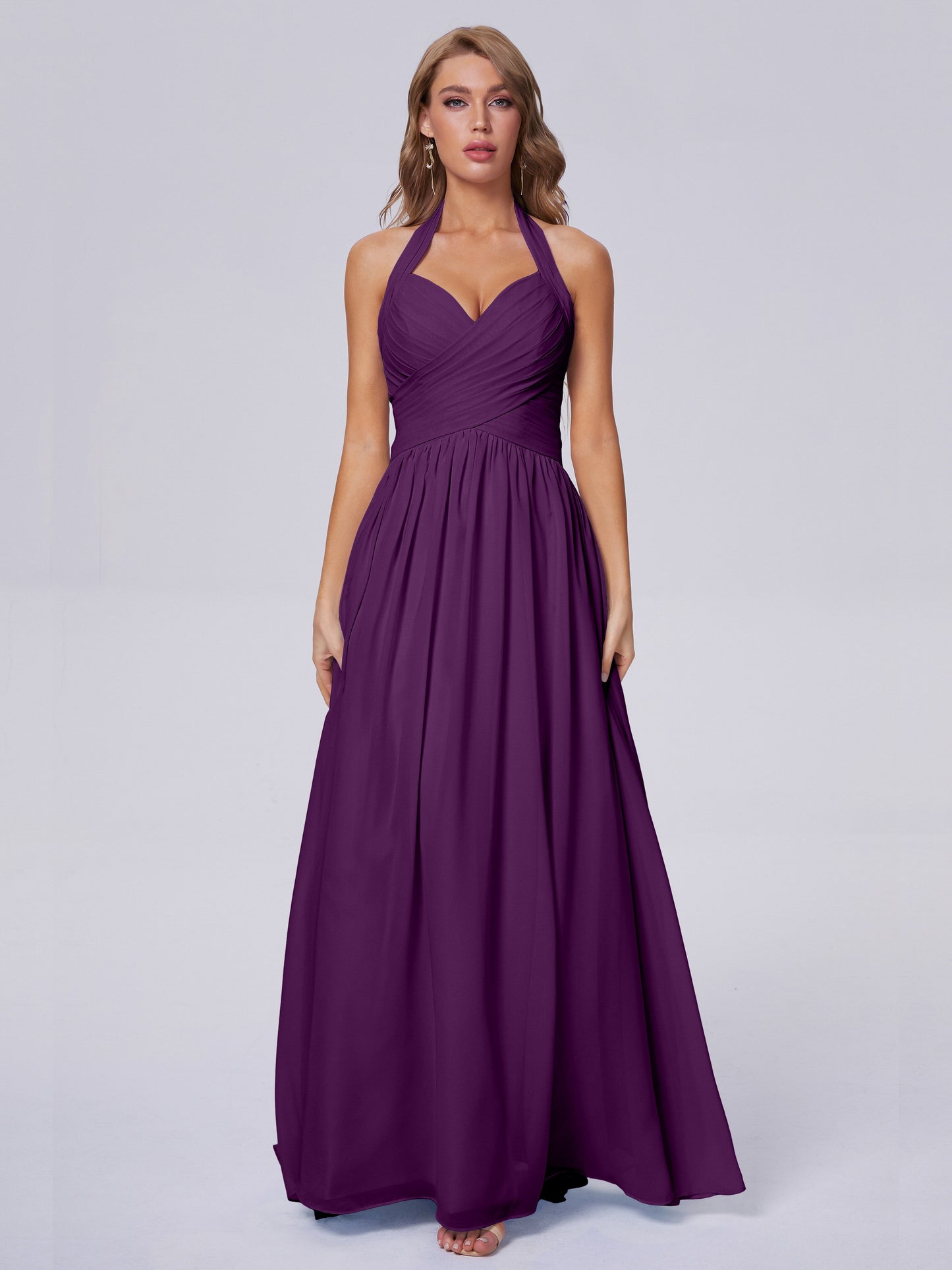 Amaya Pretty Halter Chiffon Long Bridesmaid Dresses