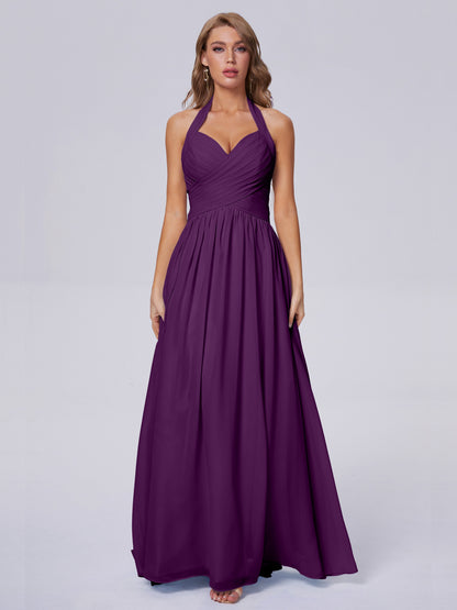 Amaya Pretty Halter Chiffon Long Bridesmaid Dresses