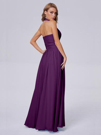 Amaya Pretty Halter Chiffon Long Bridesmaid Dresses