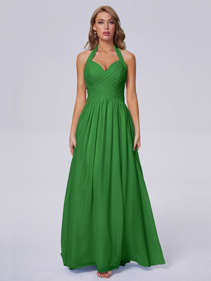 Amaya Pretty Halter Chiffon Long Bridesmaid Dresses