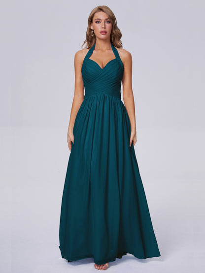 Amaya Pretty Halter Chiffon Long Bridesmaid Dresses