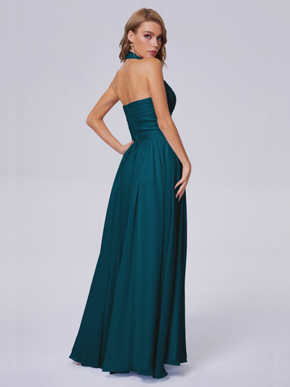 Amaya Pretty Halter Chiffon Long Bridesmaid Dresses