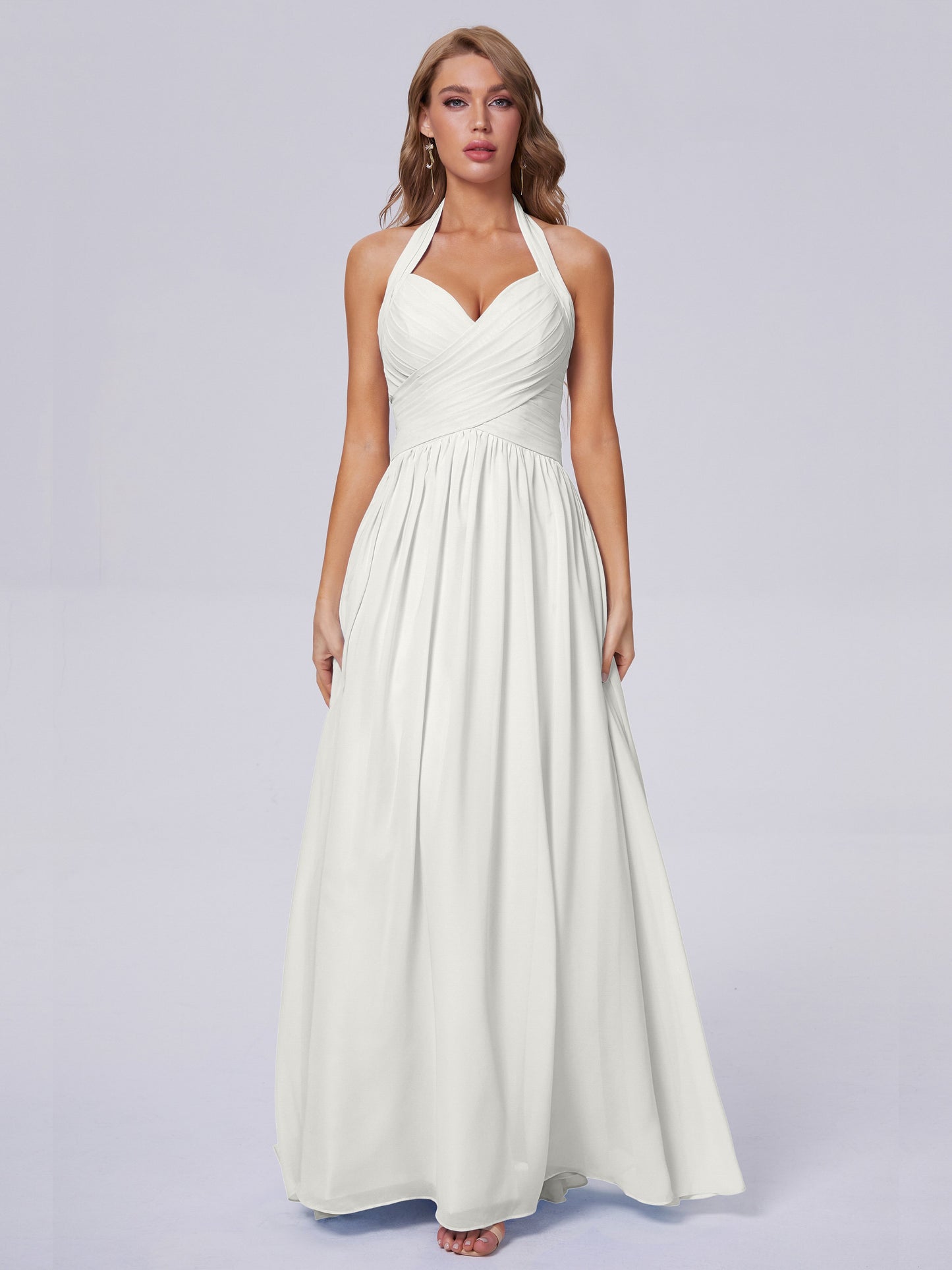 Amaya Pretty Halter Chiffon Long Bridesmaid Dresses
