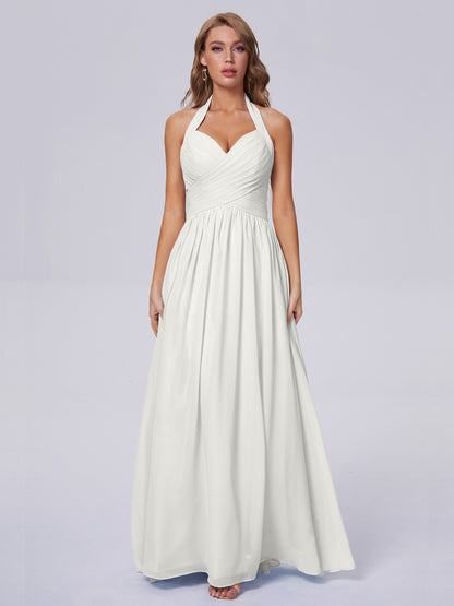 Amaya Pretty Halter Chiffon Long Bridesmaid Dresses