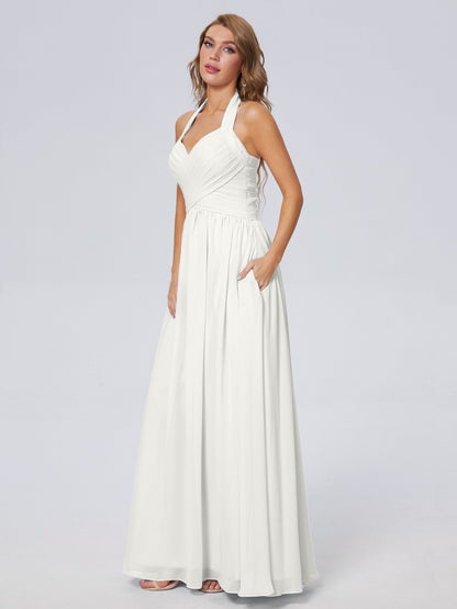 Amaya Pretty Halter Chiffon Long Bridesmaid Dresses
