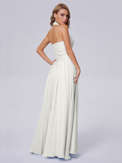 Amaya Pretty Halter Chiffon Long Bridesmaid Dresses