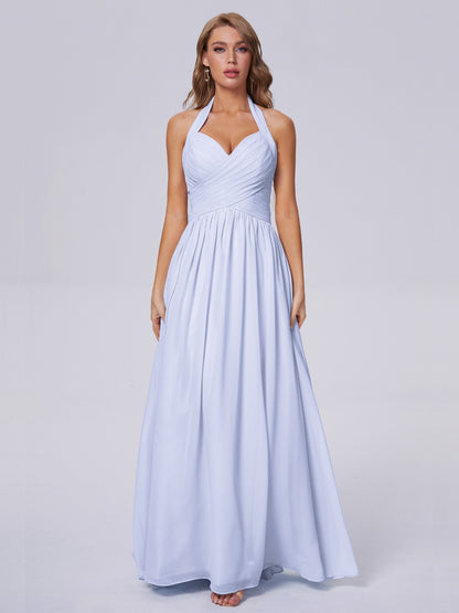 Amaya Pretty Halter Chiffon Long Bridesmaid Dresses