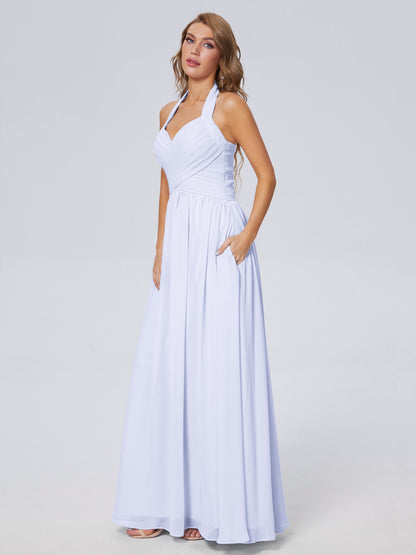 Amaya Pretty Halter Chiffon Long Bridesmaid Dresses