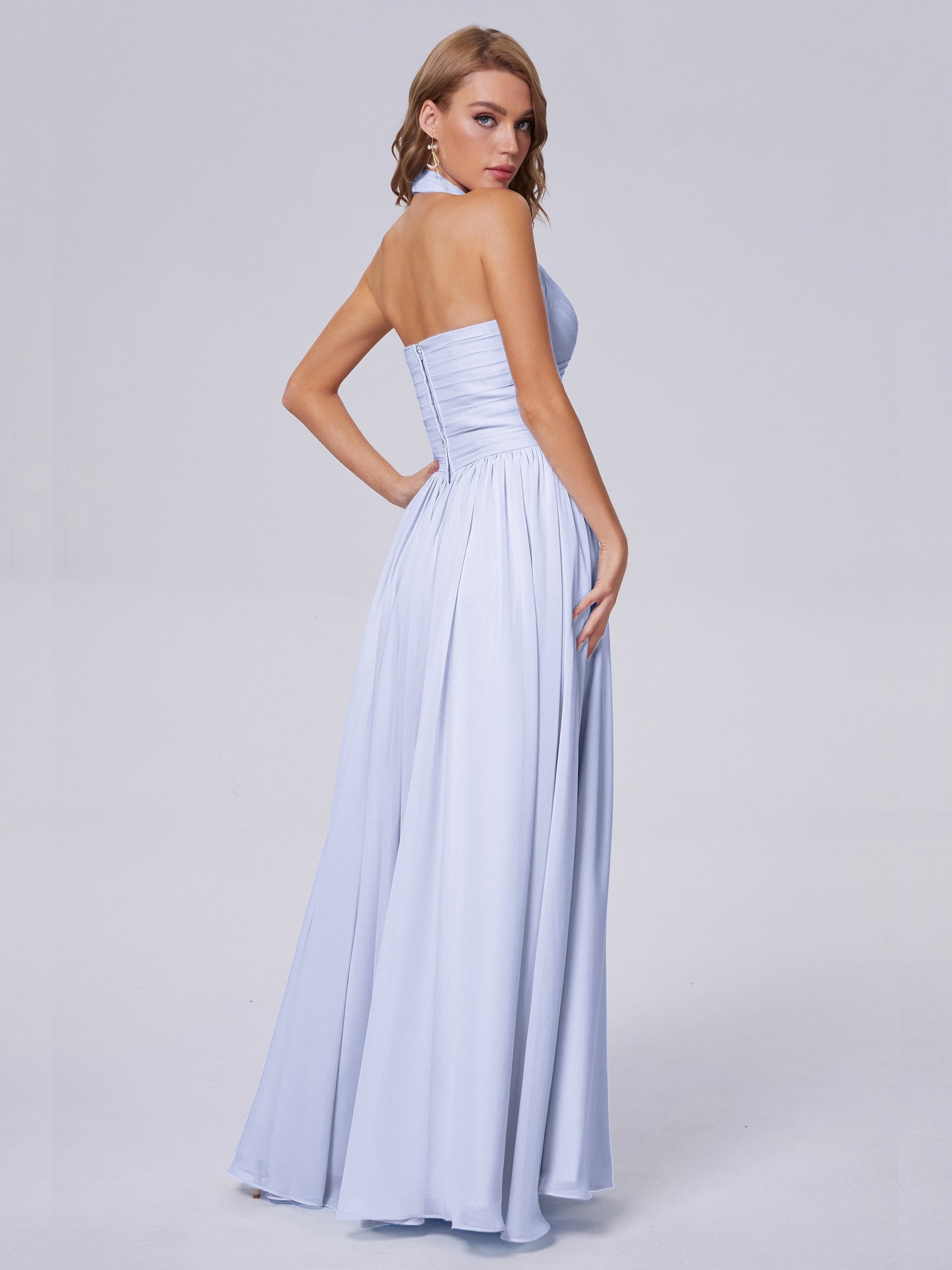 Amaya Pretty Halter Chiffon Long Bridesmaid Dresses