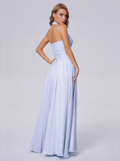 Amaya Pretty Halter Chiffon Long Bridesmaid Dresses