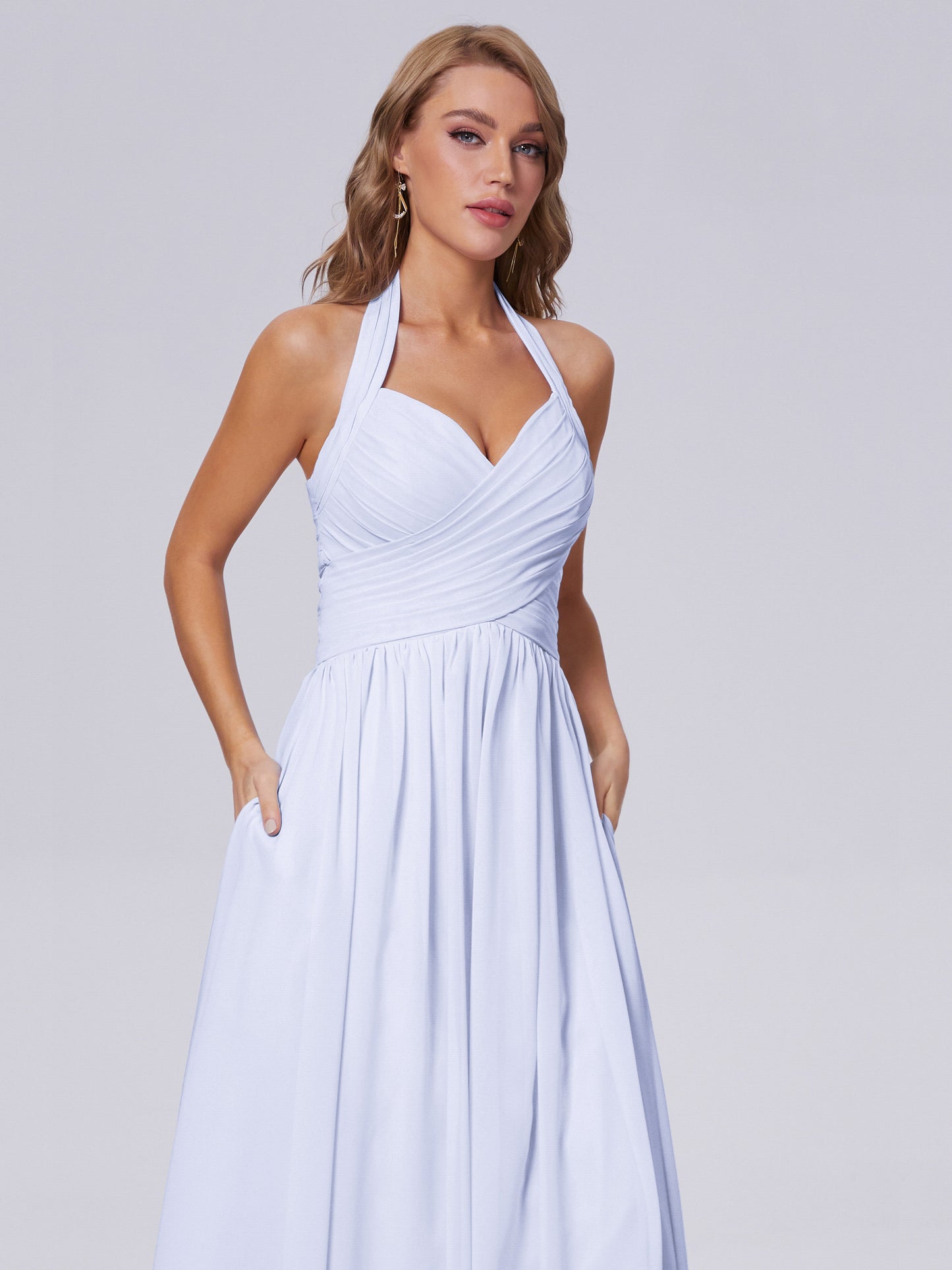 Amaya Pretty Halter Chiffon Long Bridesmaid Dresses