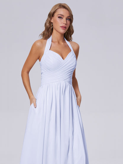Amaya Pretty Halter Chiffon Long Bridesmaid Dresses