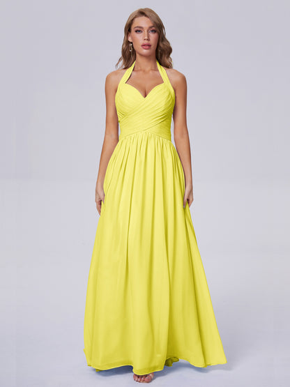 Amaya Pretty Halter Chiffon Long Bridesmaid Dresses