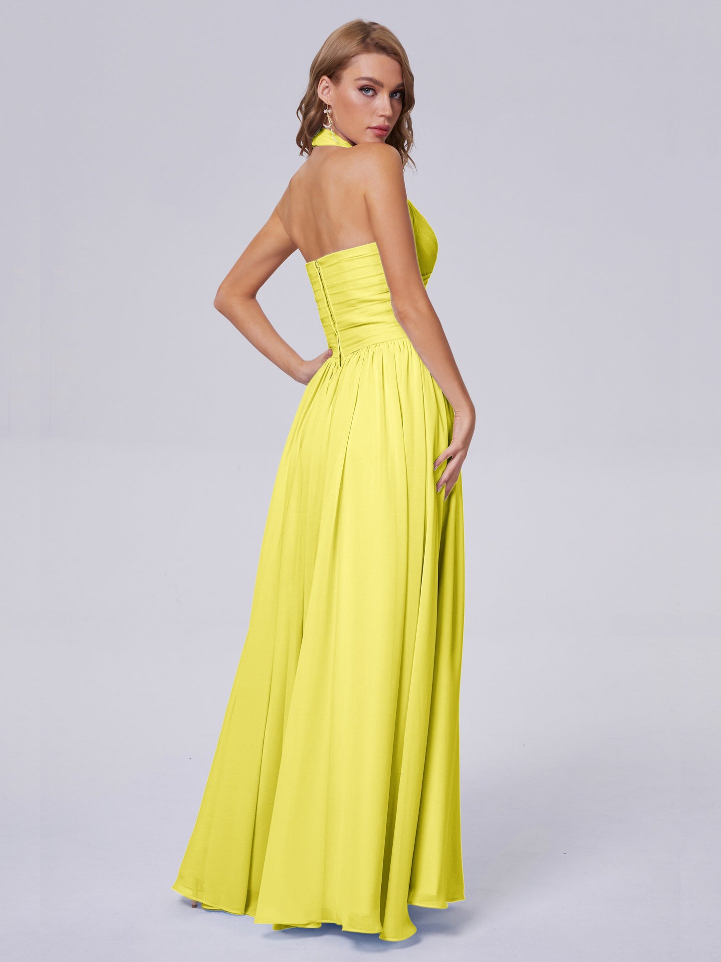 Amaya Pretty Halter Chiffon Long Bridesmaid Dresses