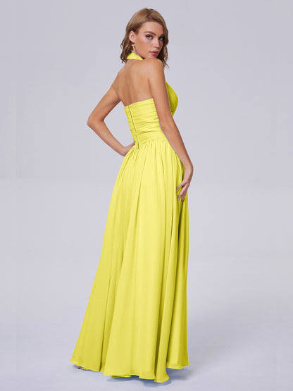 Amaya Pretty Halter Chiffon Long Bridesmaid Dresses
