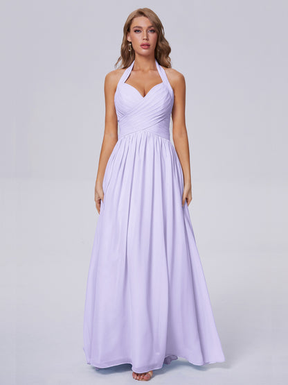 Amaya Pretty Halter Chiffon Long Bridesmaid Dresses