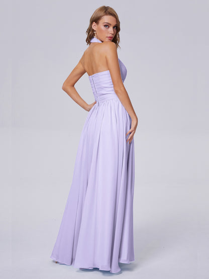 Amaya Pretty Halter Chiffon Long Bridesmaid Dresses
