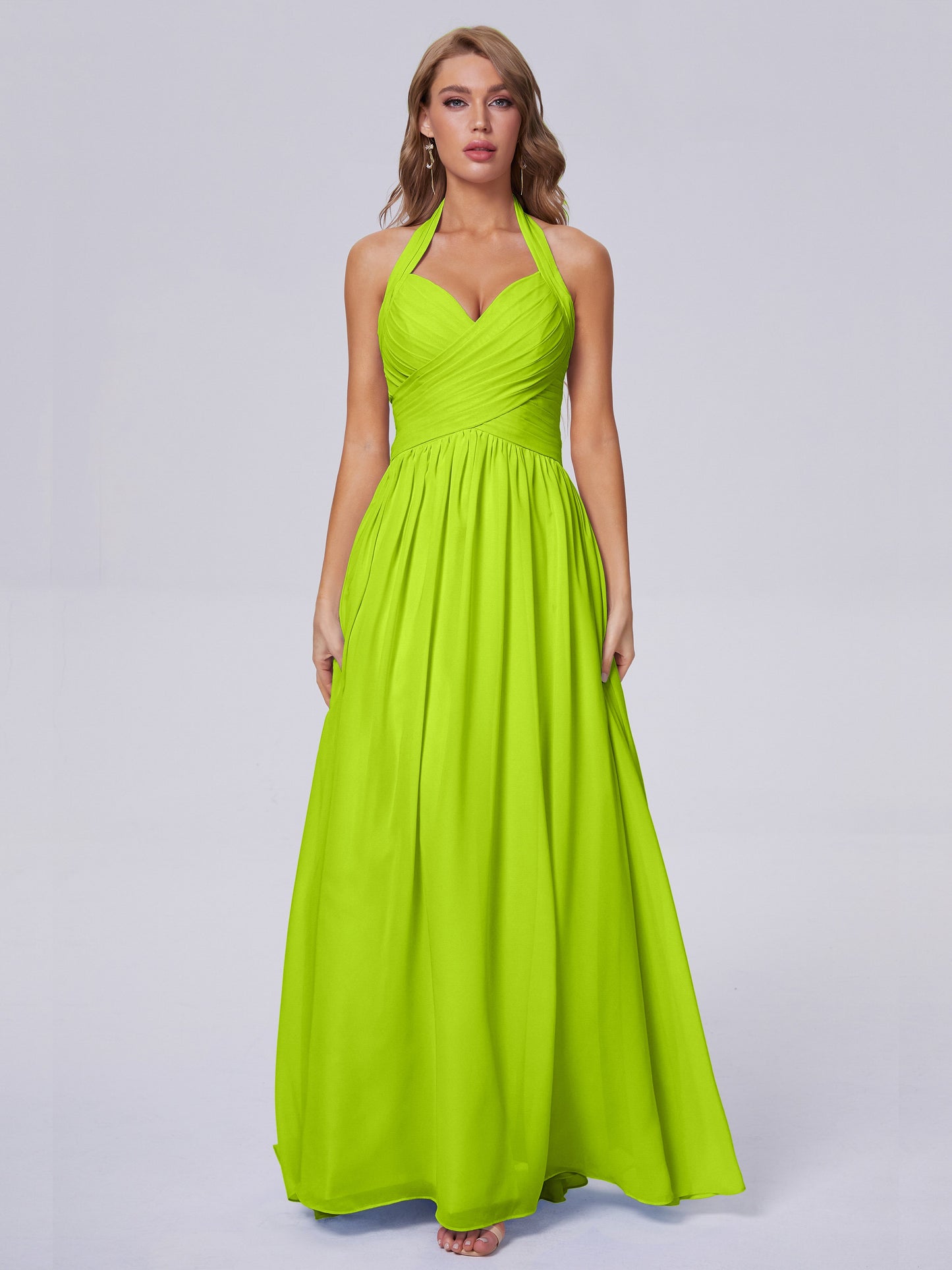 Amaya Pretty Halter Chiffon Long Bridesmaid Dresses