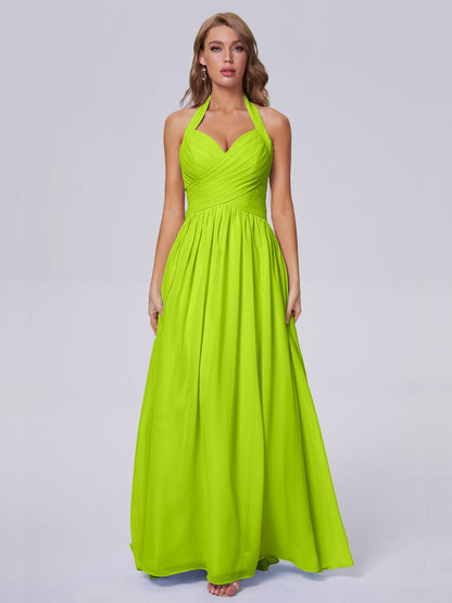 Amaya Pretty Halter Chiffon Long Bridesmaid Dresses