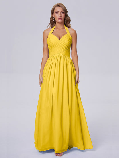 Amaya Pretty Halter Chiffon Long Bridesmaid Dresses