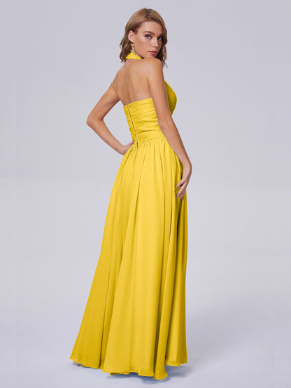 Amaya Pretty Halter Chiffon Long Bridesmaid Dresses