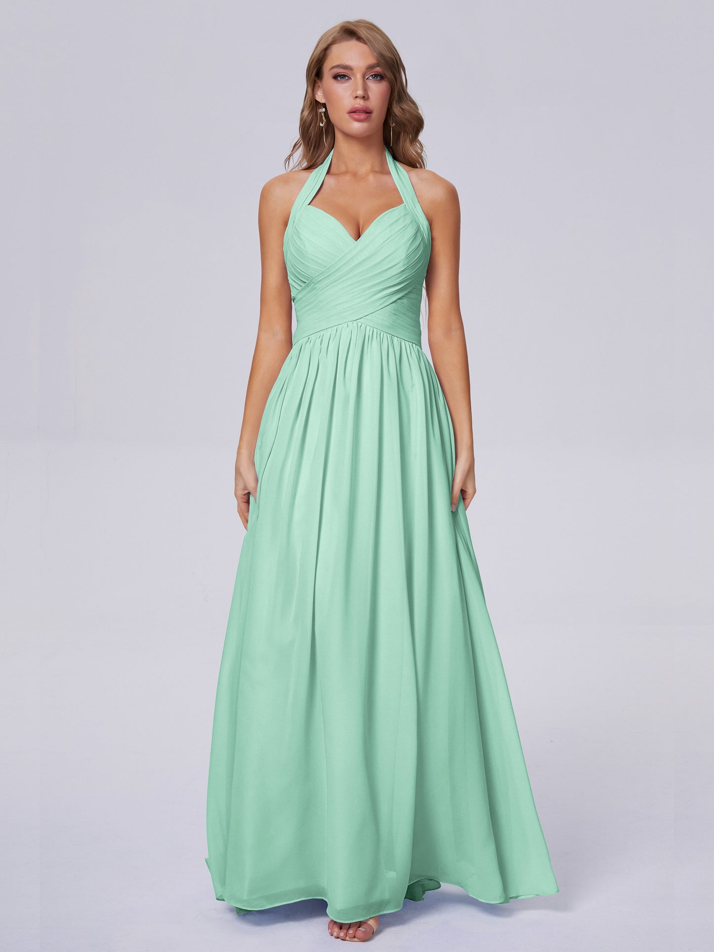 Amaya Pretty Halter Chiffon Long Bridesmaid Dresses