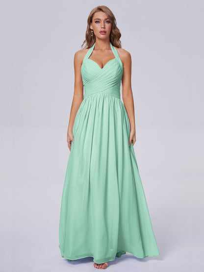 Amaya Pretty Halter Chiffon Long Bridesmaid Dresses