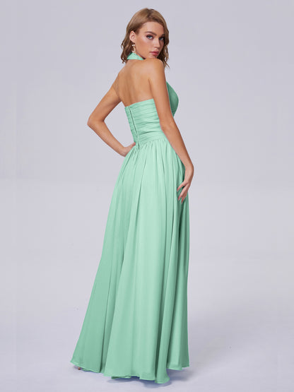 Amaya Pretty Halter Chiffon Long Bridesmaid Dresses
