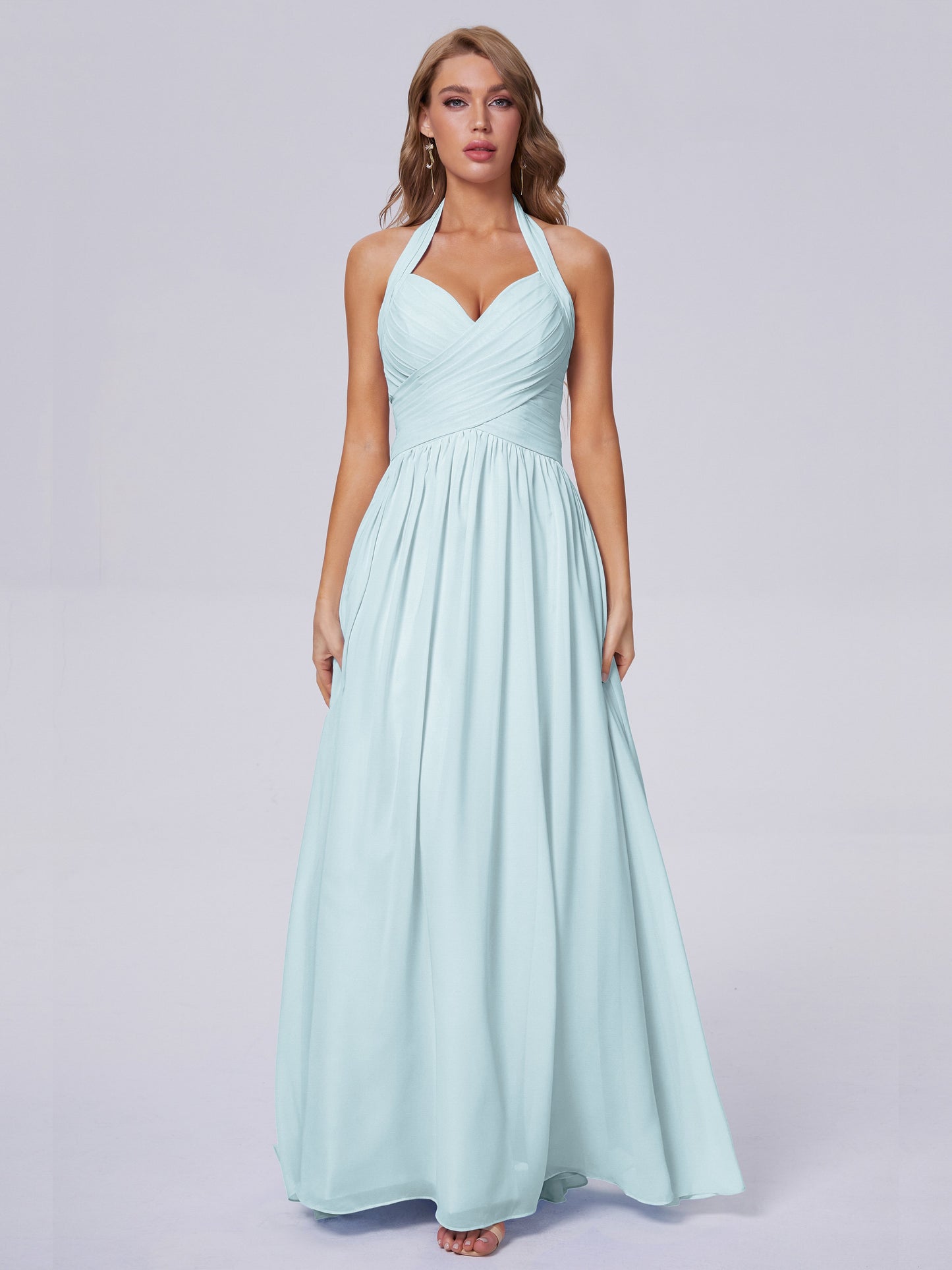 Amaya Pretty Halter Chiffon Long Bridesmaid Dresses