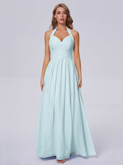 Amaya Pretty Halter Chiffon Long Bridesmaid Dresses