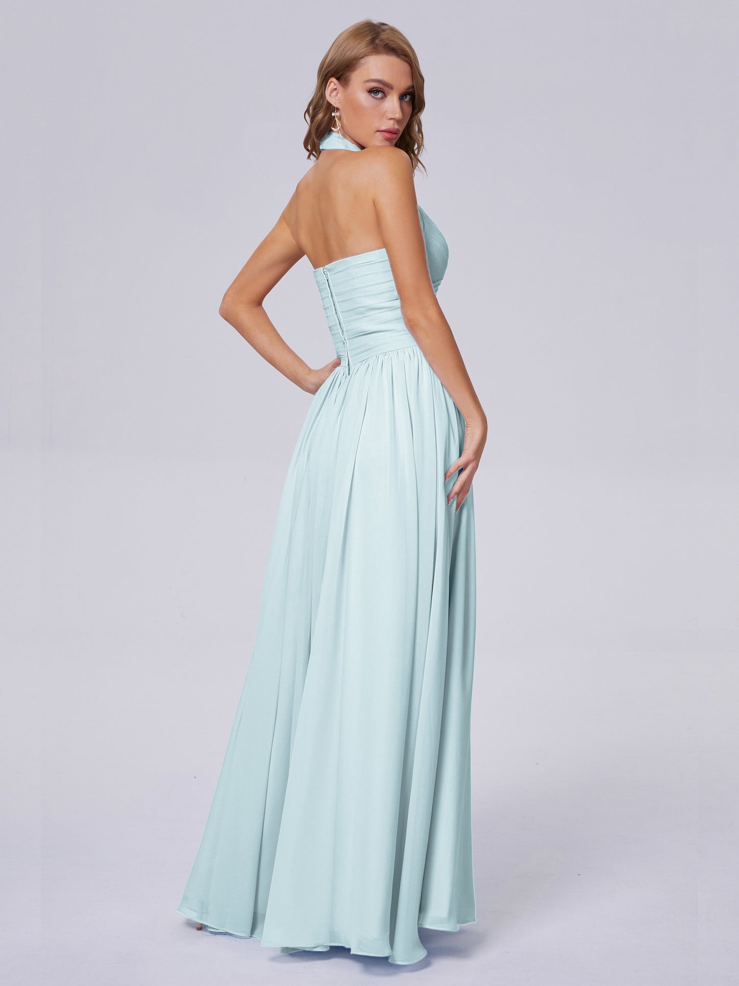 Amaya Pretty Halter Chiffon Long Bridesmaid Dresses