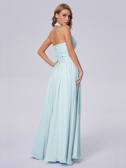 Amaya Pretty Halter Chiffon Long Bridesmaid Dresses