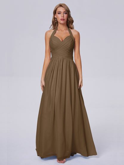 Amaya Pretty Halter Chiffon Long Bridesmaid Dresses