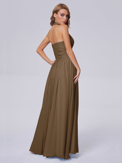 Amaya Pretty Halter Chiffon Long Bridesmaid Dresses
