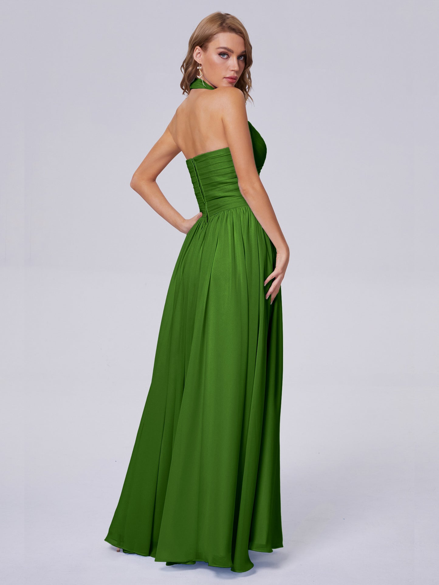 Amaya Pretty Halter Chiffon Long Bridesmaid Dresses