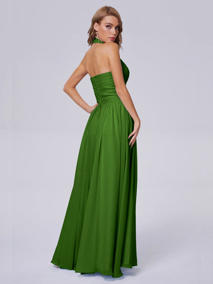 Amaya Pretty Halter Chiffon Long Bridesmaid Dresses