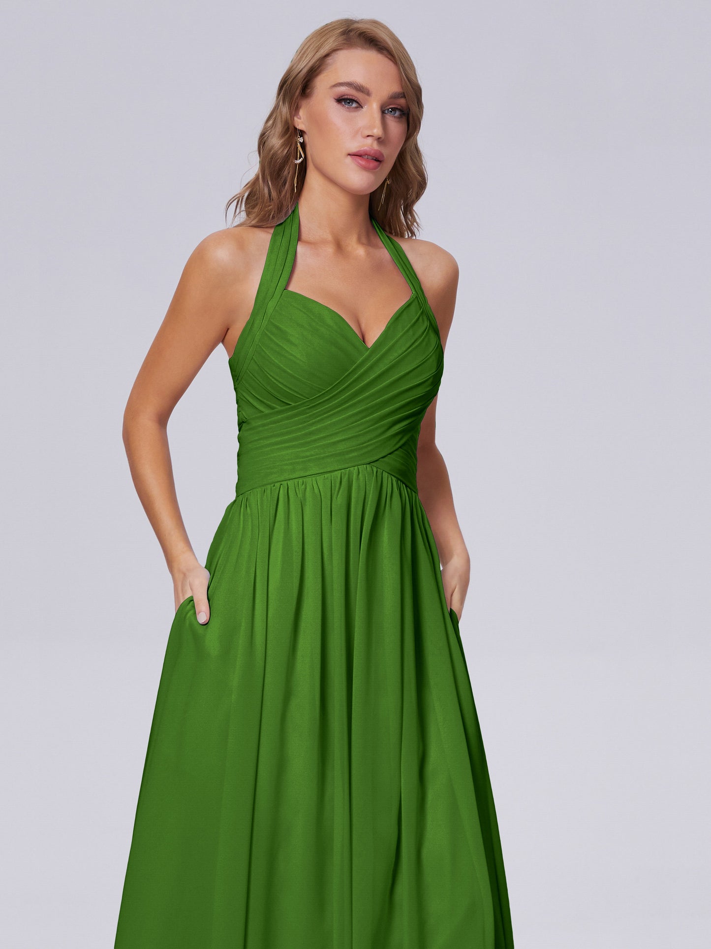 Amaya Pretty Halter Chiffon Long Bridesmaid Dresses