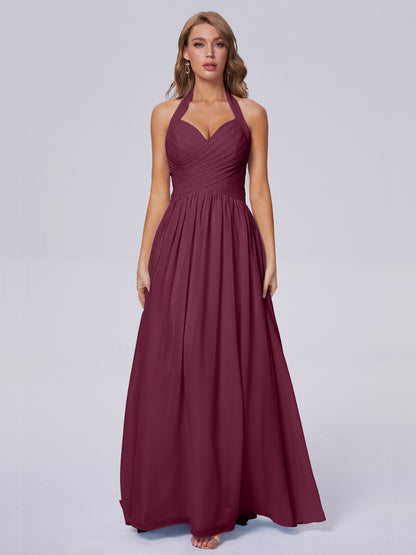 Amaya Pretty Halter Chiffon Long Bridesmaid Dresses