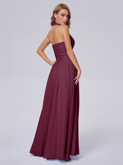 Amaya Pretty Halter Chiffon Long Bridesmaid Dresses