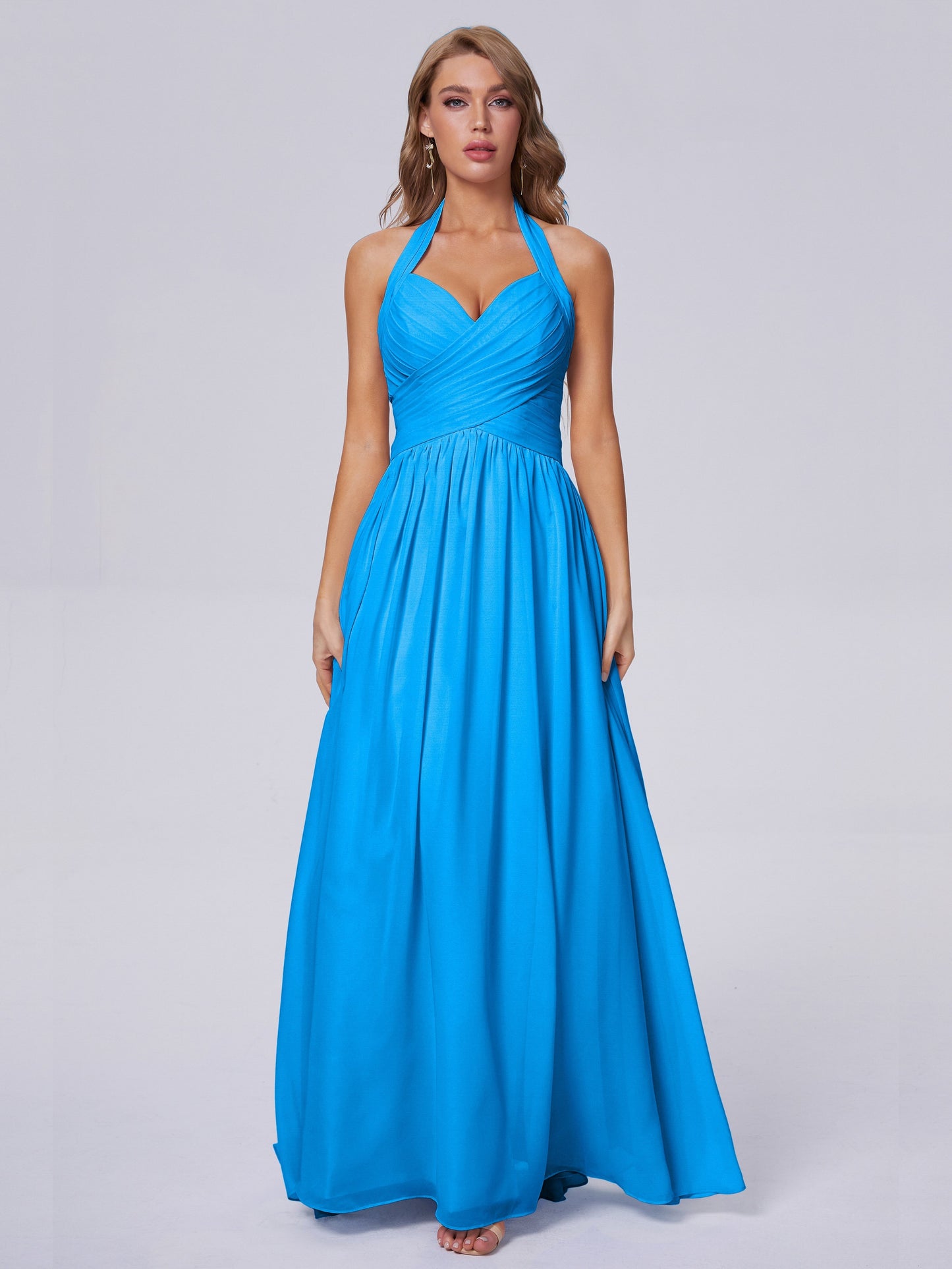 Amaya Pretty Halter Chiffon Long Bridesmaid Dresses