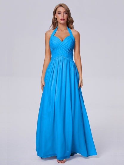 Amaya Pretty Halter Chiffon Long Bridesmaid Dresses